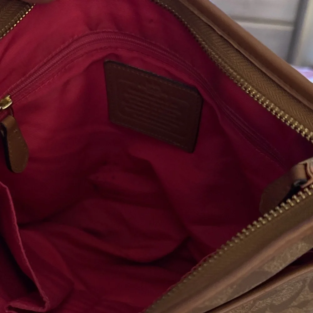 Coach Signature Brown and Red Stripe Bag